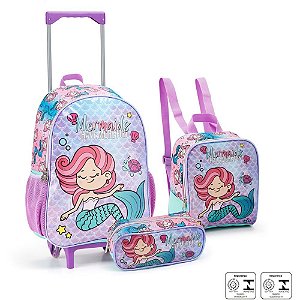 Mochila infantil com rodinha sereia/unicornio lanc+est (sortido) - seanite (kit)