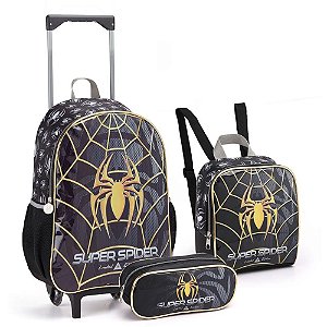 Mochila infantil com rodinha super spider lancheira+estojo - seanite (kit)