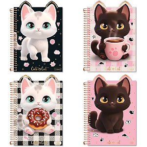 Caderno 01x1 cp.dura colegial cute cat 3d 80f(sortido) - cadersil (unidade)