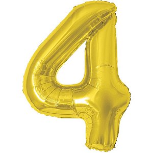 Balao metalizado numero 4 dourado 70cm. - make+ (unidade)