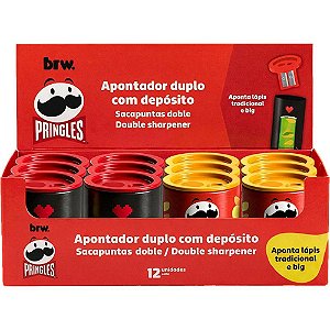 Apontador com deposito 2 furos pringles lata big/pad.2cor - brw (dp.c/12)