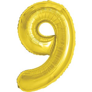 Balao metalizado numero 9 dourado 70cm. - make+ (unidade)