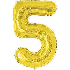 Balao metalizado numero 5 dourado 70cm. - make+ (unidade)