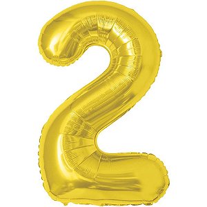 Balao metalizado numero 2 dourado 70cm. - make+ (unidade)