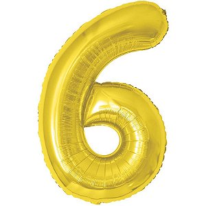 Balao metalizado numero 6 dourado 70cm. - make+ (unidade)