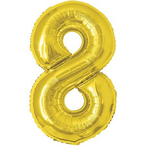 Balao metalizado numero 8 dourado 70cm. - make+ (unidade)