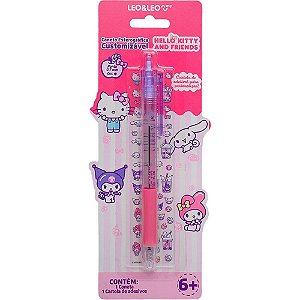 Caneta esferografica hello kitty c/adesiv. 0.7mm az - leonora (unidade)