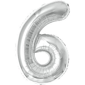 Balao metalizado numero 6 prata 70cm. - make+ (unidade)