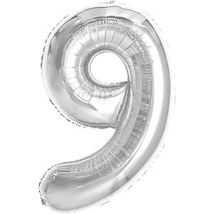 Balao metalizado numero 9 prata 70cm. - make+ (unidade)