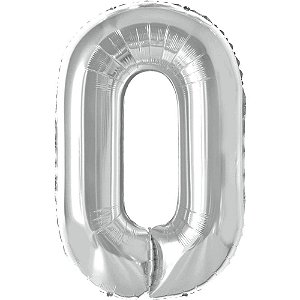 Balao metalizado numero 0 prata 70cm. - make+ (unidade)