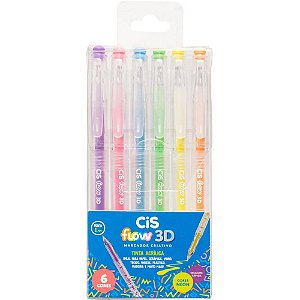 Marcador artistico cis flow 3d 6 cores neon - sertic (estojo)