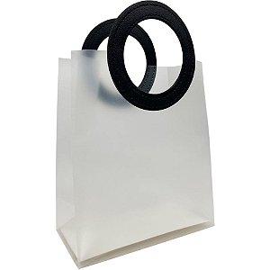 Sacola para presente lisa pvc transp/preta 16x8x18,5cm - art lille (pct.c/10)