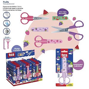 Tesoura escolar tris fruits 12cm inox c/capa - summit (dp.c/18)