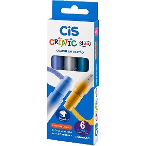 Tinta guache cis duo bastao 2pont/6cor meta - sertic (estojo)