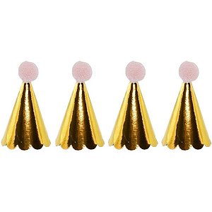 Acessorio para cabelo mini chapeu ouro pompom rosa - art lille (pct.c/10)