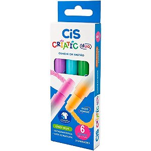 Tinta guache cis duo bastao 2pont/6cor neon - sertic (estojo)