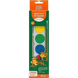 Aquarela escolar leo e leo c/pincel 6 cores - leonora (pct.c/12)