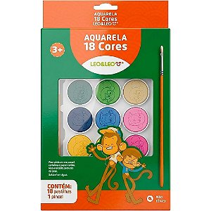 Aquarela escolar leo e leo c/pincel 18 cores - leonora (pct.c/06)