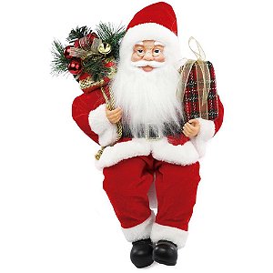 Artigo para decoracao natal papai noel sentado c/arranj vm - cromus (unidade)