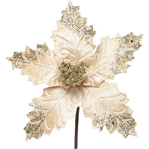 Artigo para decoracao natal flor poinsetia ouro texturiz. - cromus (pct.c/12)
