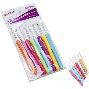 Agulha para croche kit c/08 agulhas (sortido) cabo plas - nybc (blister)