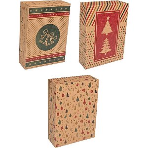 Caixa de natal kraft retang. c/tampa 14,5x19x - cristina (pct.c/12)