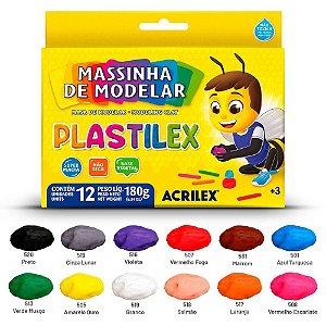 Massa para modelar plastilex 12 cores 180g. - acrilex (pct.c/12)