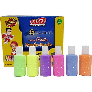 Tinta guache 015ml brilho 18ml c/pincel 6 cores - radex (estojo)