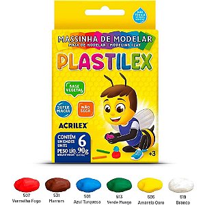 Massa para modelar plastilex 6 cores 90g - acrilex (pct.c/12)
