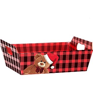 Cesta de papel natal urso teddy noel g 28,5x20x9cm - xingo embalagens (pct.c/04)