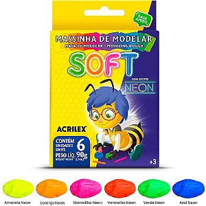 Massa para modelar soft neon 90g. 6 cores - acrilex (pct.c/06)