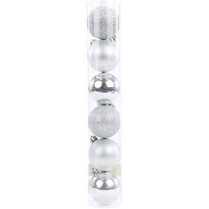 Artigo para decoracao natal bola 6cm fosca/lisa/glitter pr - cromus (pct.c/06)