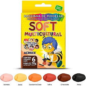 Massa para modelar soft multicultural 90g 06cores - acrilex (pct.c/06)