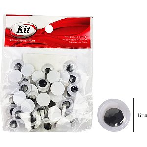 Artesanato olho movel 12mm preto c/50un. - kit (pct.c/20)