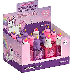 Apontador com deposito unicornio aplique 3d 3 modelos - leonora (dp.c/12)