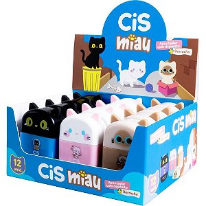 Apontador com deposito decor. cis miau c/borracha 3mod (sortido) - sertic (dp.c/12)