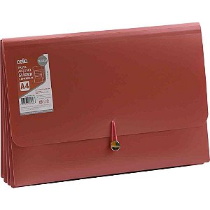 Pasta sanfonada plastica a4 5 div. premium desliz. verm - dello (unidade)