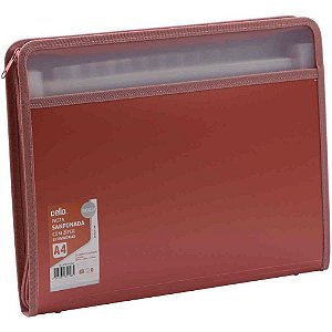 Pasta sanfonada plastica 12 div. premium c/ziper vermel - dello (unidade)