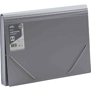 Pasta sanfonada plastica a4 12 div. premium cinza - dello (unidade)