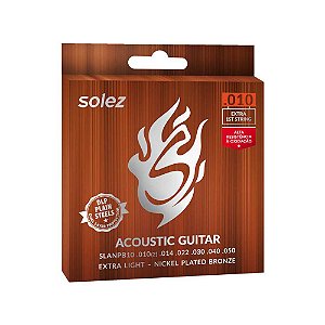 Encordoamento Violão Solez 010 Aço Plated Bronze Mi Extra