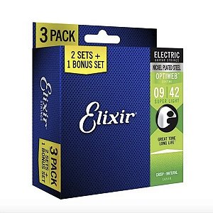 Encordoamento Guitarra Elixir 009 042 Optiweb Super Light Leve 3 Pague 2 16550