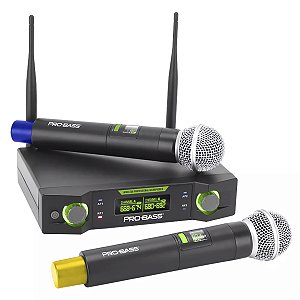 Microfone Sem Fio Pro Bass Duplo UHF UF 224 Digital Multi Frequencias