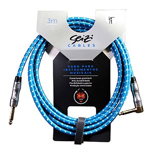 Cabo Seizi Para Guitarra Violão Baixo P10L 3m Têxtil Azul Branco