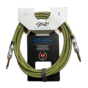 Cabo Seizi Para Guitarra Violão Baixo P10 3m Têxtil Amarelo Preto