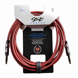 Cabo Seizi Para Guitarra Violão Baixo P10 3m Têxtil Vermelho Preto