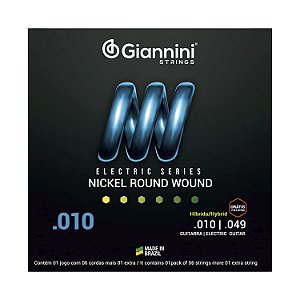Encordoamento Giannini Guitarra 010 049 Nickel Round Wound Híbrida GEEGSTH10