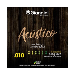 Encordoamento Giannini Violão Aço 12 Cordas 010 047 Bronze 65/35 GESWA12