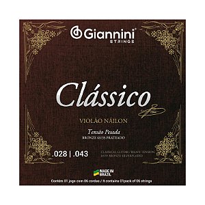 Encordoamento Giannini Violão Nylon Clássico Bronze 65/35 Pesada GENWPA