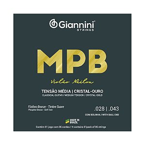 Encordoamento Giannini Violão Nylon MPB Fósforo Bronze 028 043 GENWG Cristal Ouro Média