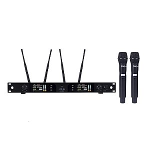 Microfone Sem Fio Dylan D-9500 Duplo Mão True Diversity Rack Uhf Com 4 Antenas e 2 Bastões